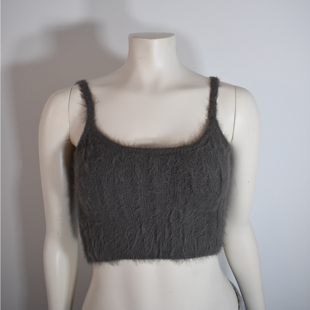 extra small fuzzy gray crop top